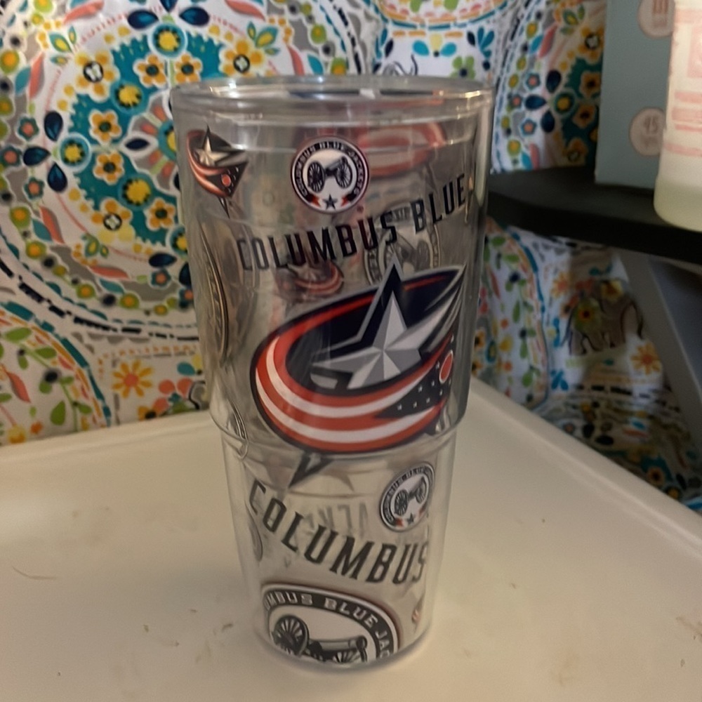 24 fl oz tervis Columbus blue jackets clear travel tumbler